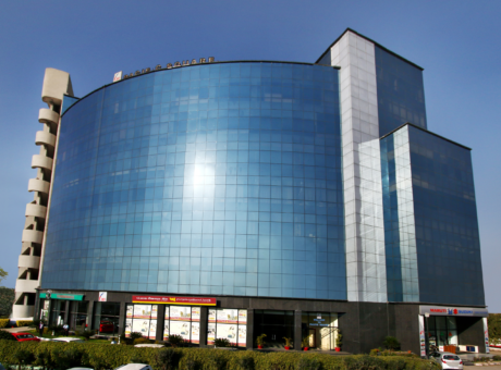 This is a JMD Pacific Square building, a premier real estate development offering premium corporate office spaces and commercial space for lease in Gurugram.