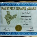 Rashtriya Nirman Award certificate recognizing JMD Group for excellence in urban infrastructure construction.